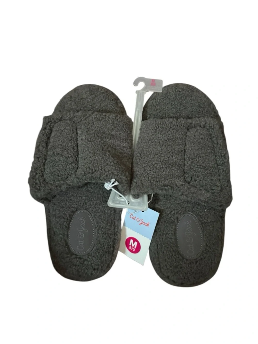 ✨Cat & Jack YOUTH Gray Sherpa Slip-On Kids Slides Sz 2/3 NWT